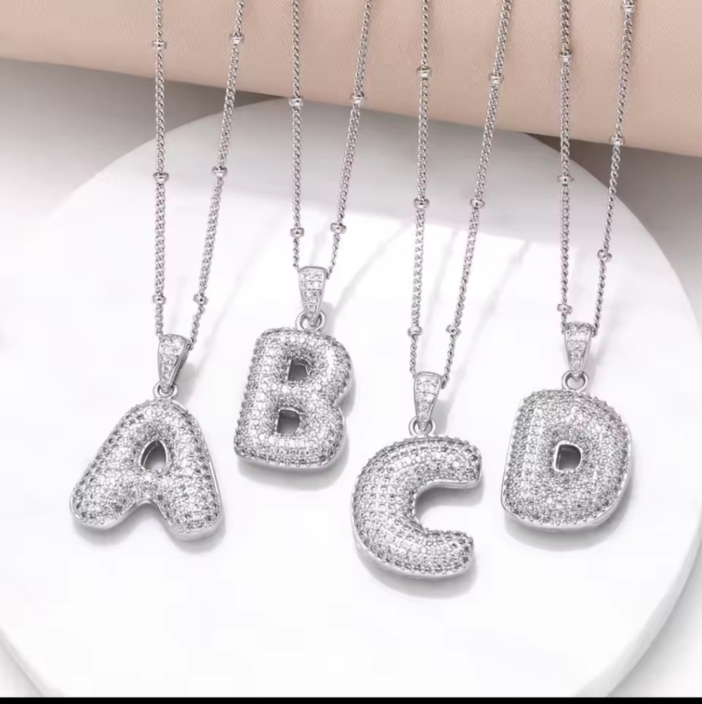 Haley Bubble Letter Gold Plated Copper Zircon Initial Necklace
